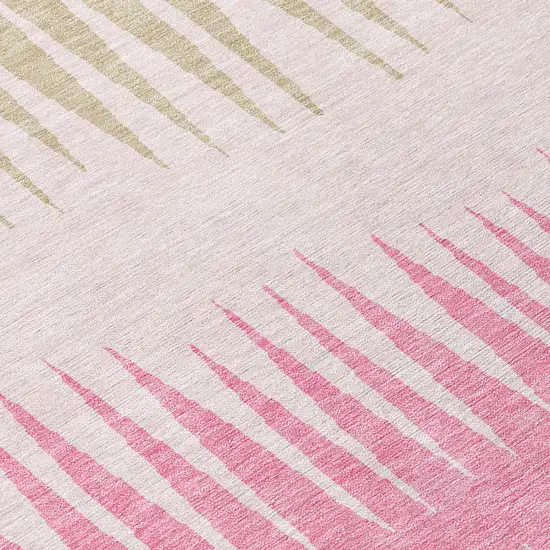 8' Pink Ivory And Brown Round Striped Washable Indoor Outdoor Area Rug Photo 4