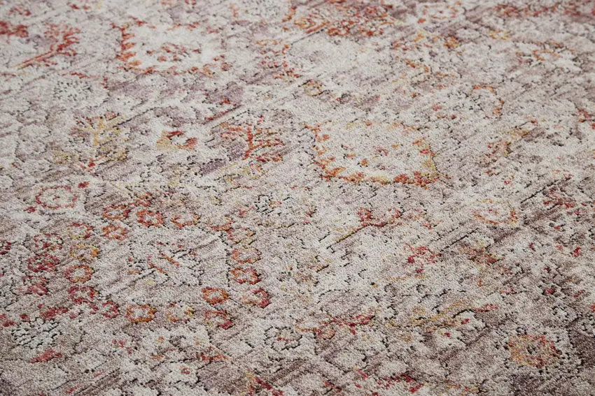 8' Pink Ivory And Gray Abstract Stain Resistant Runner Rug Photo 7