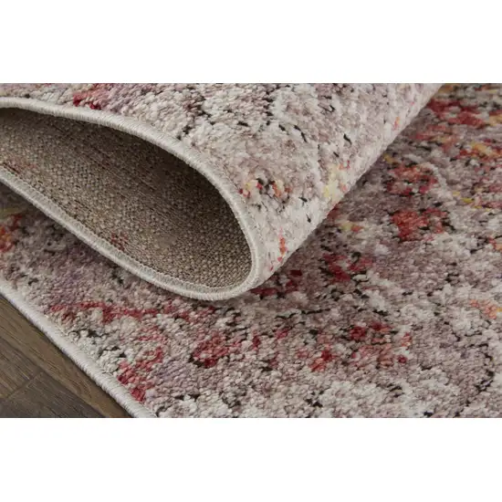 8' Pink Ivory And Gray Abstract Stain Resistant Runner Rug Photo 3