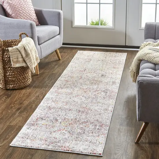 8' Pink Ivory And Gray Abstract Stain Resistant Runner Rug Photo 4
