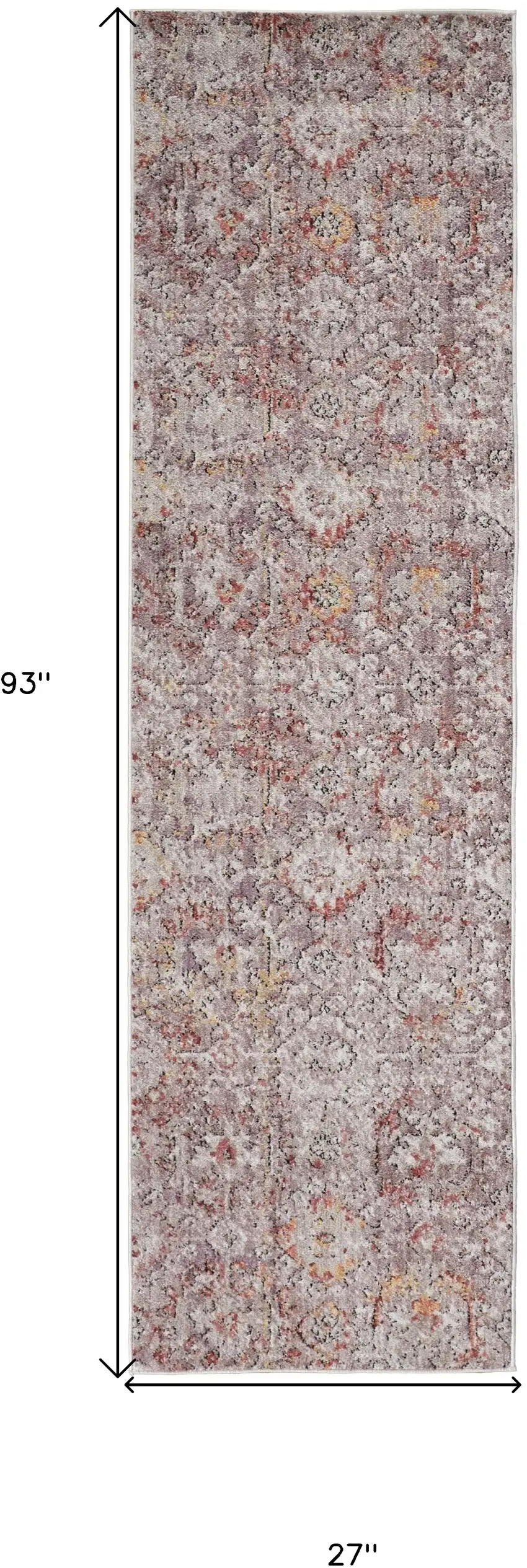 8' Pink Ivory And Gray Abstract Stain Resistant Runner Rug Photo 8