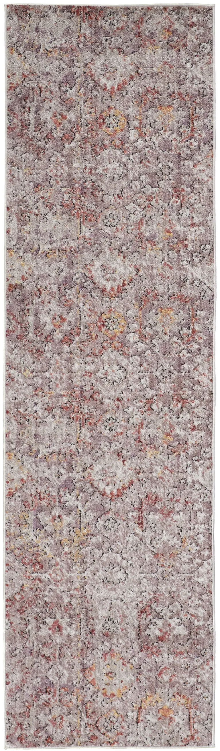 8' Pink Ivory And Gray Abstract Stain Resistant Runner Rug Photo 1