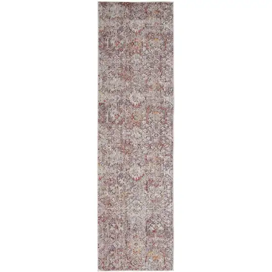 8' Pink Ivory And Gray Abstract Stain Resistant Runner Rug Photo 1