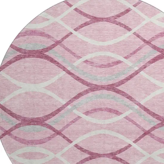 8' Pink Ivory And Gray Abstract Washable Round Rug With UV Protection Photo 3