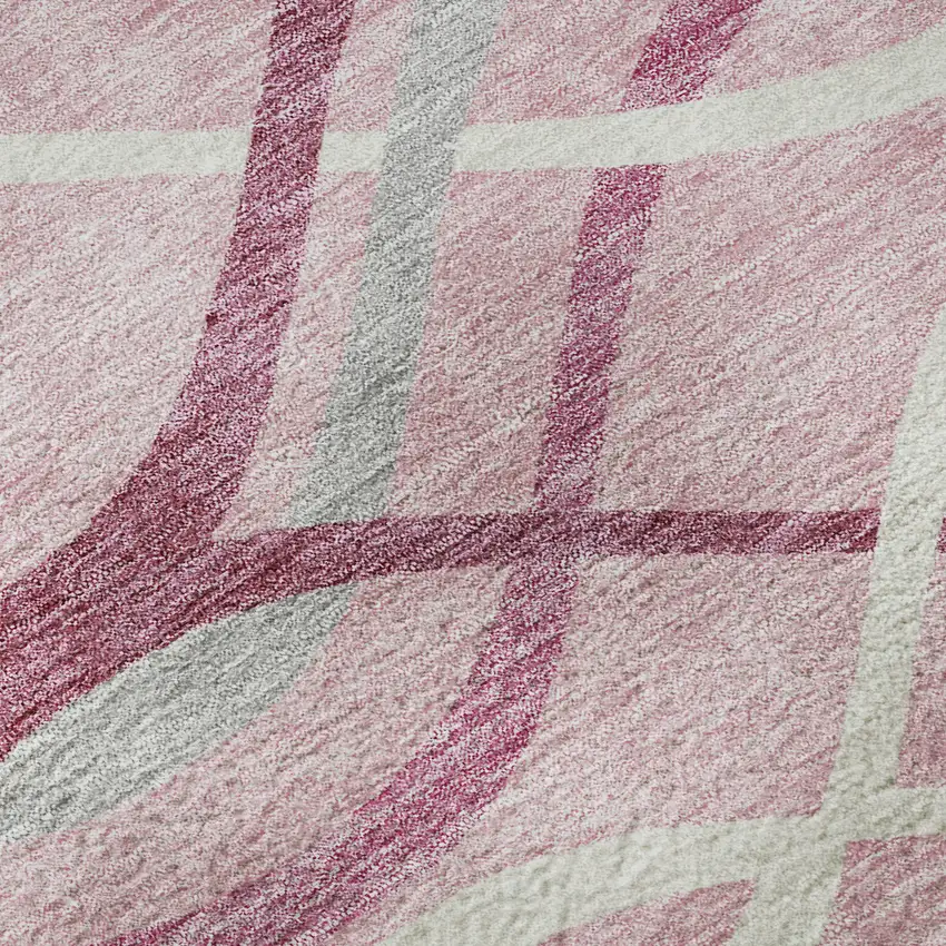 8' Pink Ivory And Gray Abstract Washable Round Rug With UV Protection Photo 9