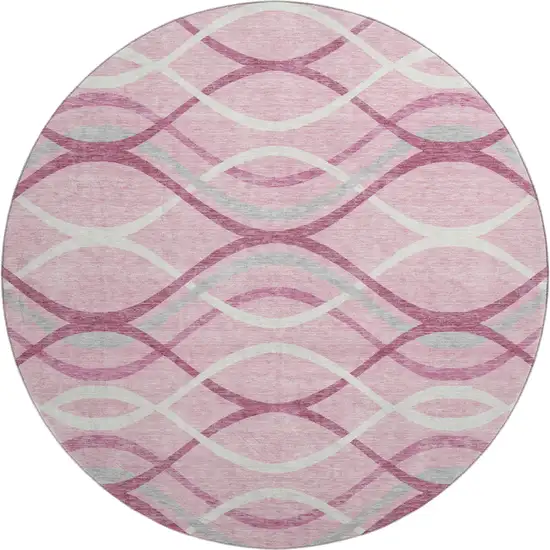 8' Pink Ivory And Gray Abstract Washable Round Rug With UV Protection Photo 1
