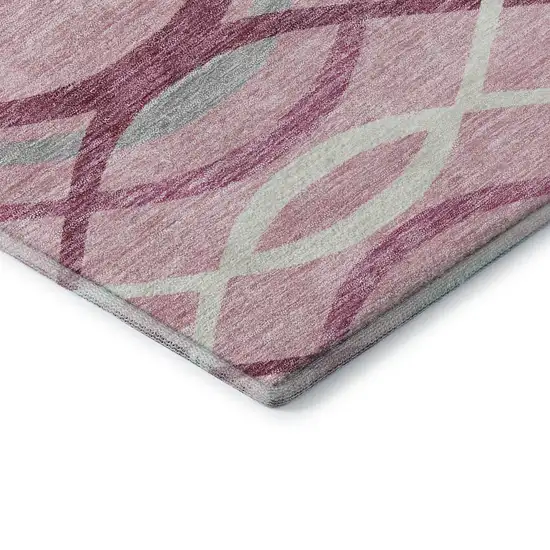 8' Pink Ivory And Gray Abstract Washable Round Rug With UV Protection Photo 7