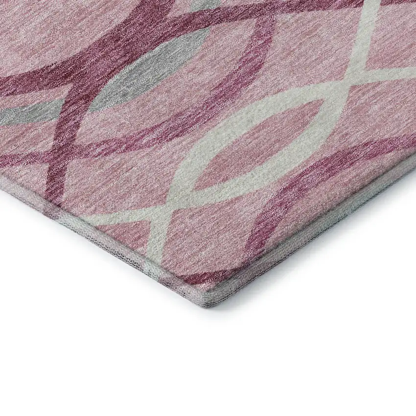 8' Pink Ivory And Gray Abstract Washable Round Rug With UV Protection Photo 7