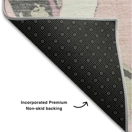 8' Pink Ivory And Gray Abstract Washable Round Rug With UV Protection Photo 4