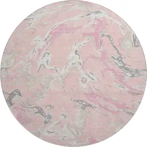 Photo of 8' Pink Ivory And Gray Abstract Washable Round Rug With UV Protection