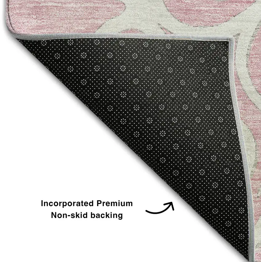 8' Pink Ivory And Gray Floral Medallion Washable Round Rug With UV Protection Photo 6