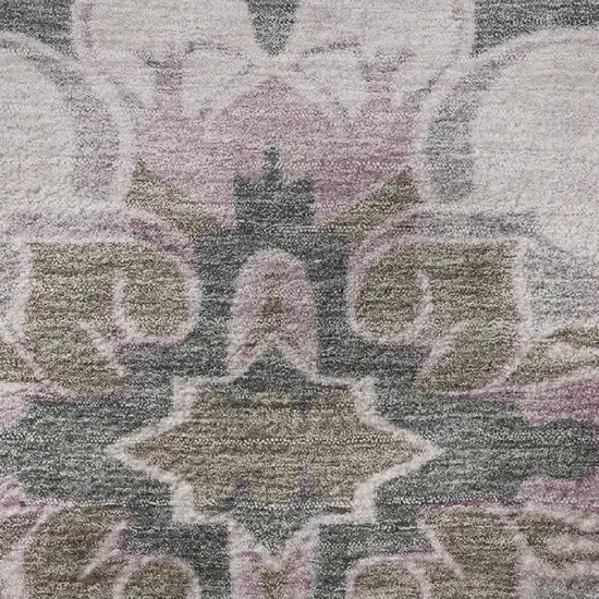 8' Pink Ivory And Gray Floral Medallion Washable Round Rug With UV Protection Photo 9