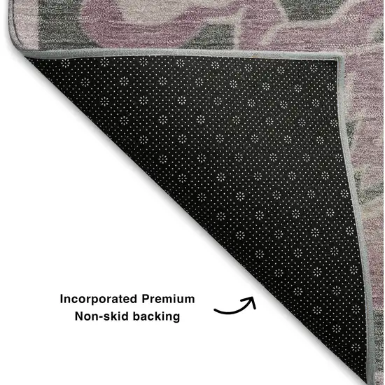 8' Pink Ivory And Gray Floral Medallion Washable Round Rug With UV Protection Photo 6