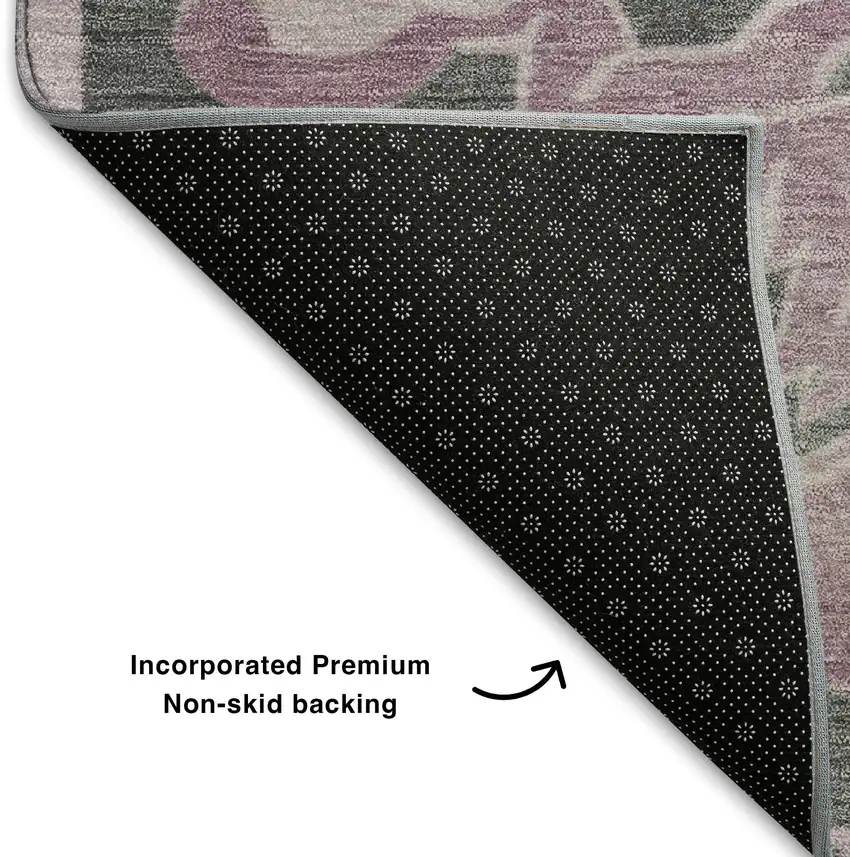 8' Pink Ivory And Gray Floral Medallion Washable Round Rug With UV Protection Photo 6