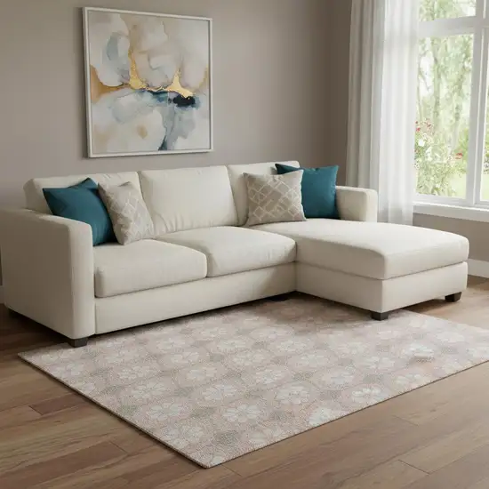 8' Pink Ivory And Gray Geometric Washable Area Rug With UV Protection Photo 2