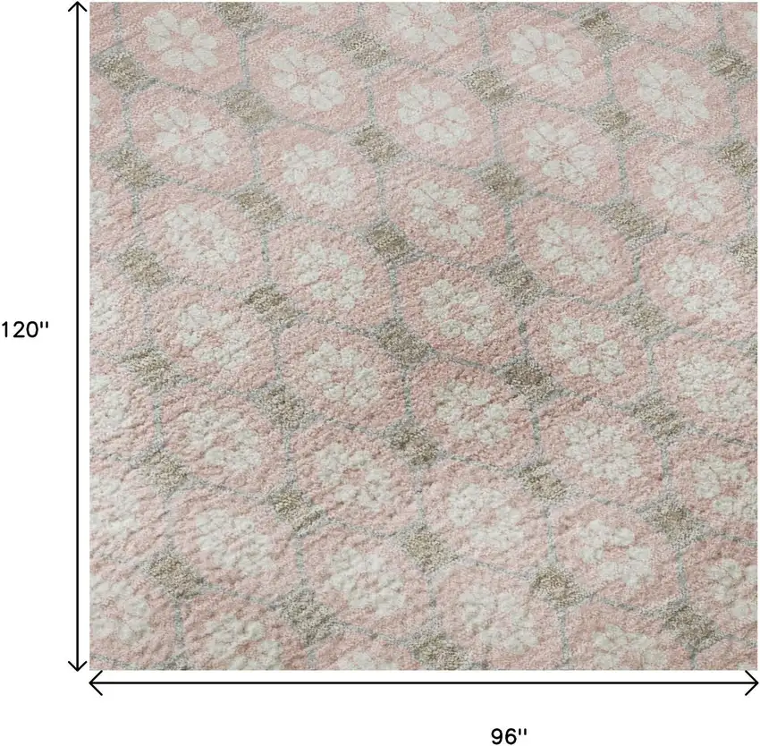 8' Pink Ivory And Gray Geometric Washable Area Rug With UV Protection Photo 9