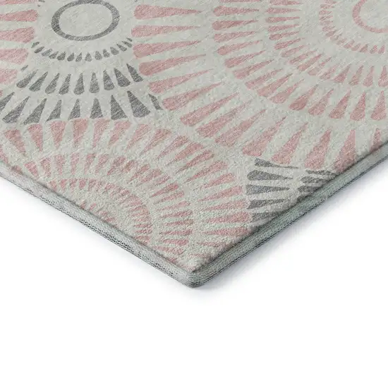 8' Pink Ivory And Gray Geometric Washable Round Rug With UV Protection Photo 7
