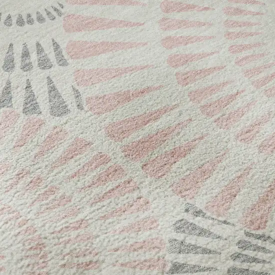 8' Pink Ivory And Gray Geometric Washable Round Rug With UV Protection Photo 9