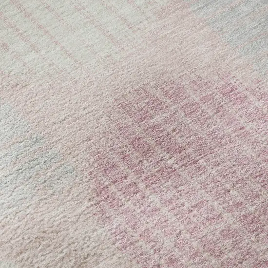 8' Pink Ivory And Gray Geometric Washable Round Rug With UV Protection Photo 9