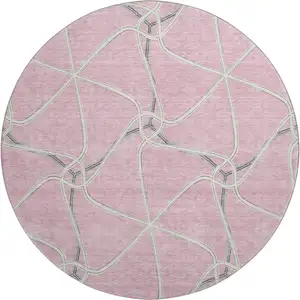 Photo of 8' Pink Ivory And Gray Geometric Washable Round Rug With UV Protection