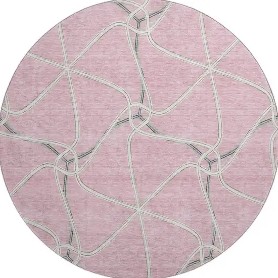 8' Pink Ivory And Gray Geometric Washable Round Rug With UV Protection Photo 3