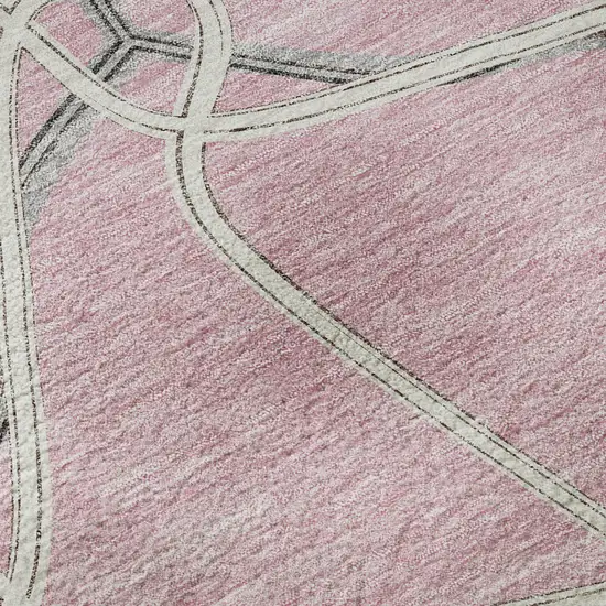8' Pink Ivory And Gray Geometric Washable Round Rug With UV Protection Photo 8