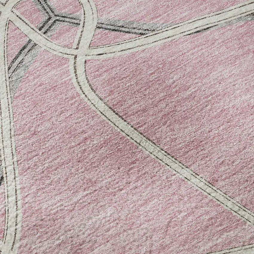 8' Pink Ivory And Gray Geometric Washable Round Rug With UV Protection Photo 8