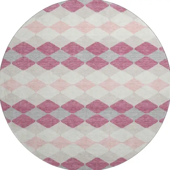 8' Pink Ivory And Gray Geometric Washable Round Rug With UV Protection Photo 3