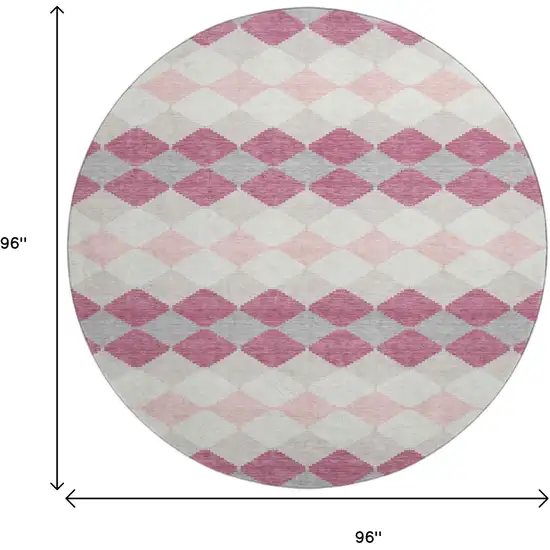 8' Pink Ivory And Gray Geometric Washable Round Rug With UV Protection Photo 9