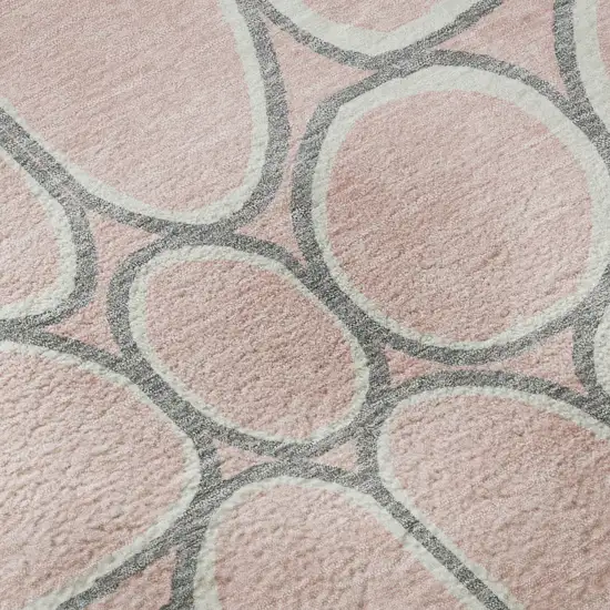 8' Pink Ivory And Gray Geometric Washable Round Rug With UV Protection Photo 8