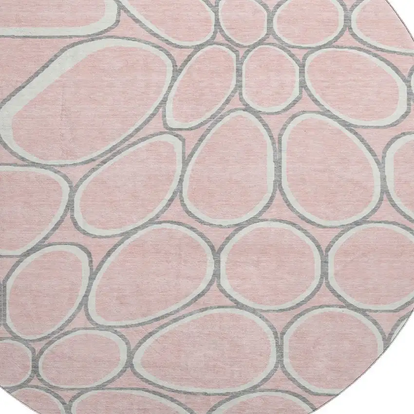 8' Pink Ivory And Gray Geometric Washable Round Rug With UV Protection Photo 3