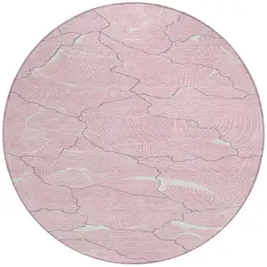 Photo of 8' Pink Ivory And Gray Round Abstract Washable Indoor Outdoor Area Rug