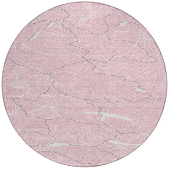 8' Pink Ivory And Gray Round Abstract Washable Indoor Outdoor Area Rug Photo 6