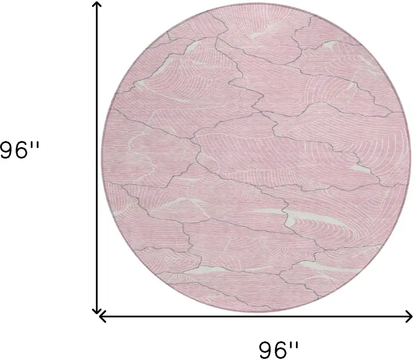8' Pink Ivory And Gray Round Abstract Washable Indoor Outdoor Area Rug Photo 9