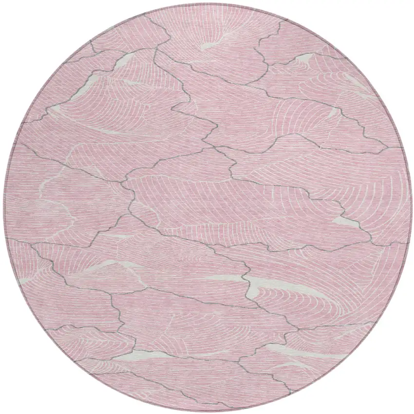 8' Pink Ivory And Gray Round Abstract Washable Indoor Outdoor Area Rug Photo 2