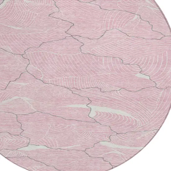8' Pink Ivory And Gray Round Abstract Washable Indoor Outdoor Area Rug Photo 5