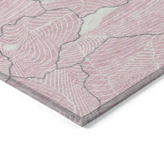 8' Pink Ivory And Gray Round Abstract Washable Indoor Outdoor Area Rug Photo 4