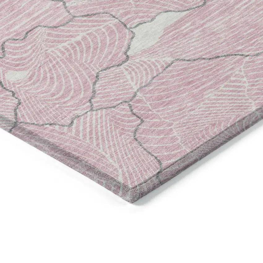 8' Pink Ivory And Gray Round Abstract Washable Indoor Outdoor Area Rug Photo 4