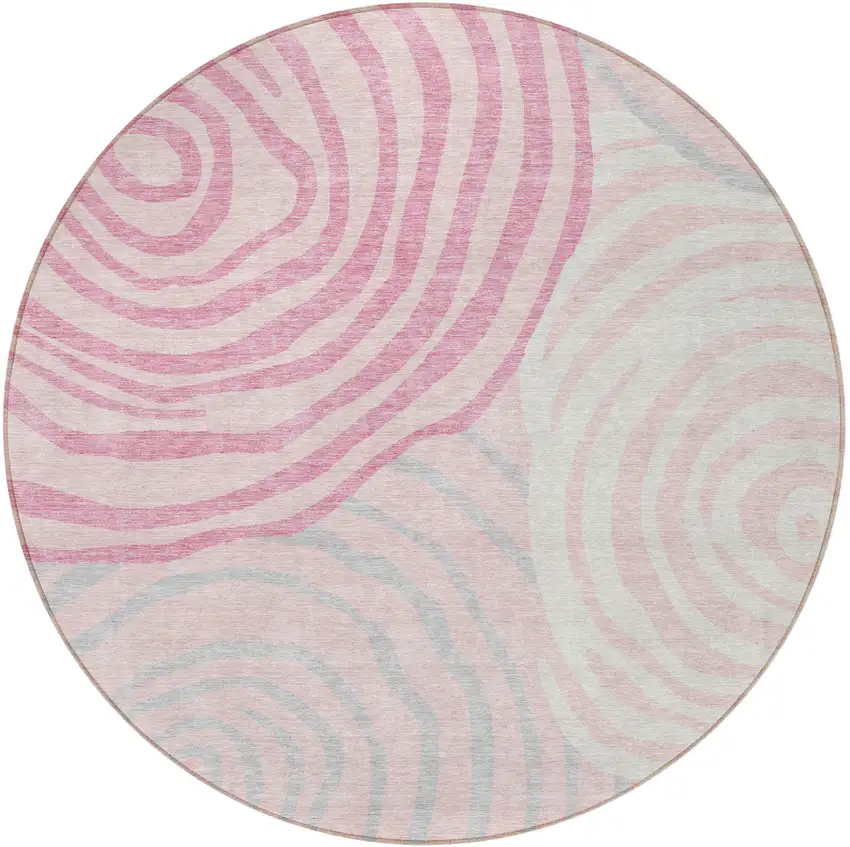 8' Pink Ivory And Gray Round Abstract Washable Indoor Outdoor Area Rug Photo 5