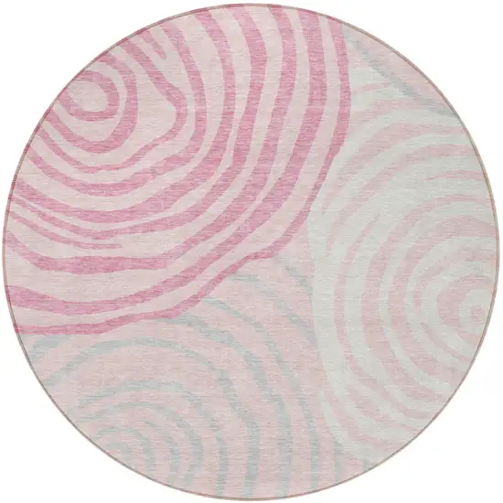 8' Pink Ivory And Gray Round Abstract Washable Indoor Outdoor Area Rug Photo 5