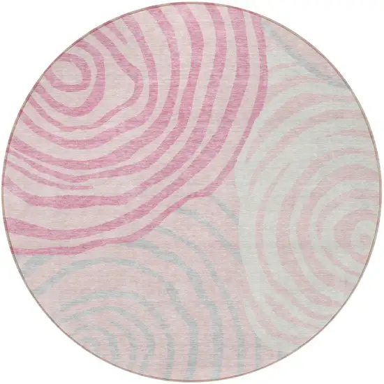 8' Pink Ivory And Gray Round Abstract Washable Indoor Outdoor Area Rug Photo 5