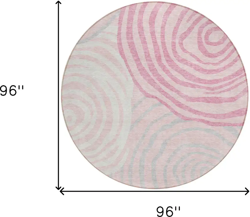 8' Pink Ivory And Gray Round Abstract Washable Indoor Outdoor Area Rug Photo 8