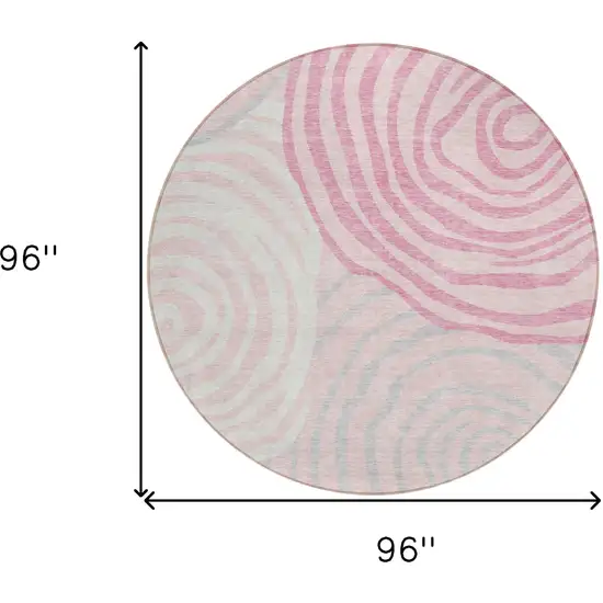 8' Pink Ivory And Gray Round Abstract Washable Indoor Outdoor Area Rug Photo 8