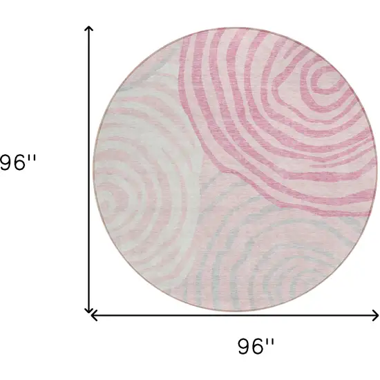 8' Pink Ivory And Gray Round Abstract Washable Indoor Outdoor Area Rug Photo 8