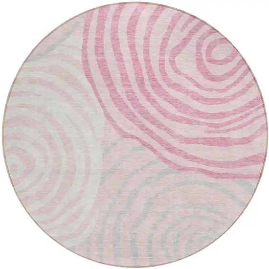 8' Pink Ivory And Gray Round Abstract Washable Indoor Outdoor Area Rug Photo 1