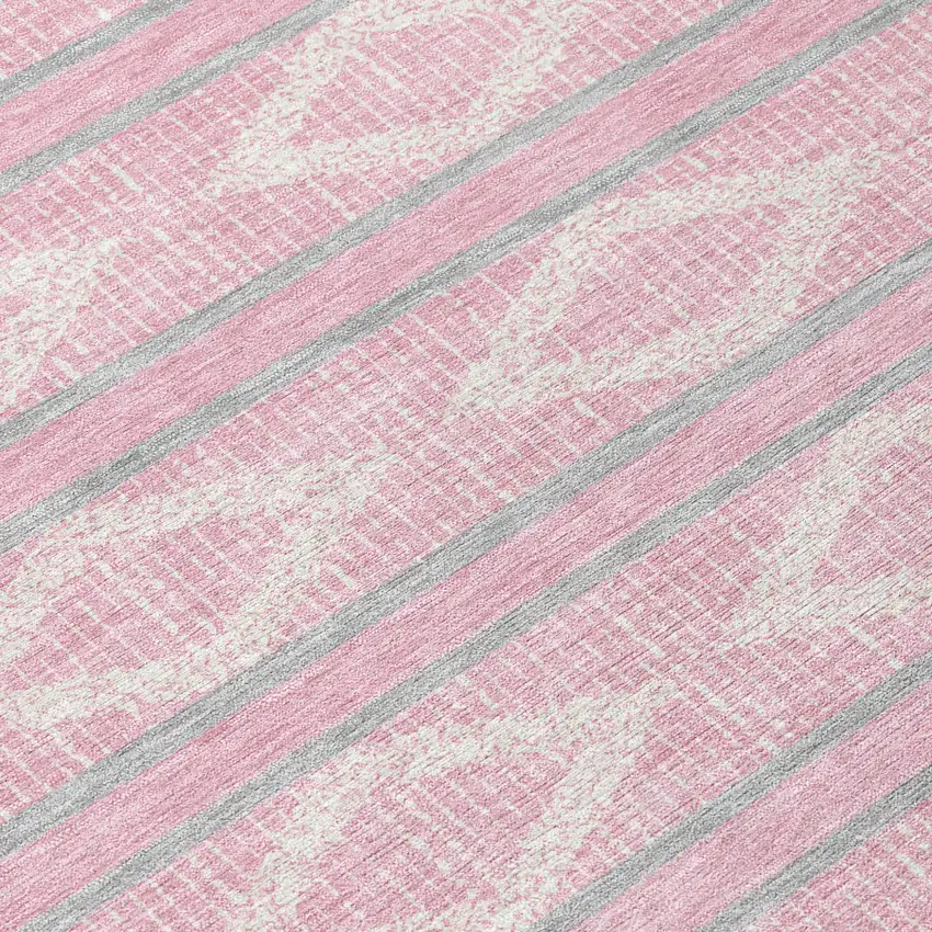 8' Pink Ivory And Gray Round Geometric Washable Indoor Outdoor Area Rug Photo 8