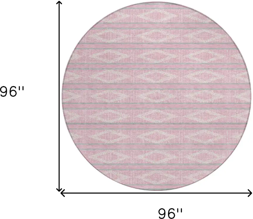 8' Pink Ivory And Gray Round Geometric Washable Indoor Outdoor Area Rug Photo 3