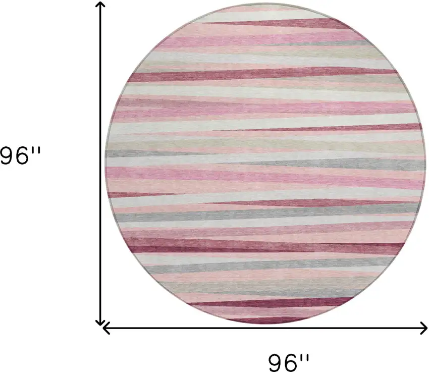 8' Pink Ivory And Gray Round Striped Washable Indoor Outdoor Area Rug Photo 3