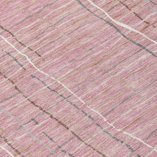 8' Pink Ivory And Gray Round Striped Washable Indoor Outdoor Area Rug Photo 8