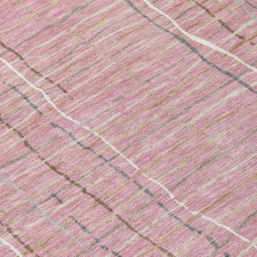 8' Pink Ivory And Gray Round Striped Washable Indoor Outdoor Area Rug Photo 8